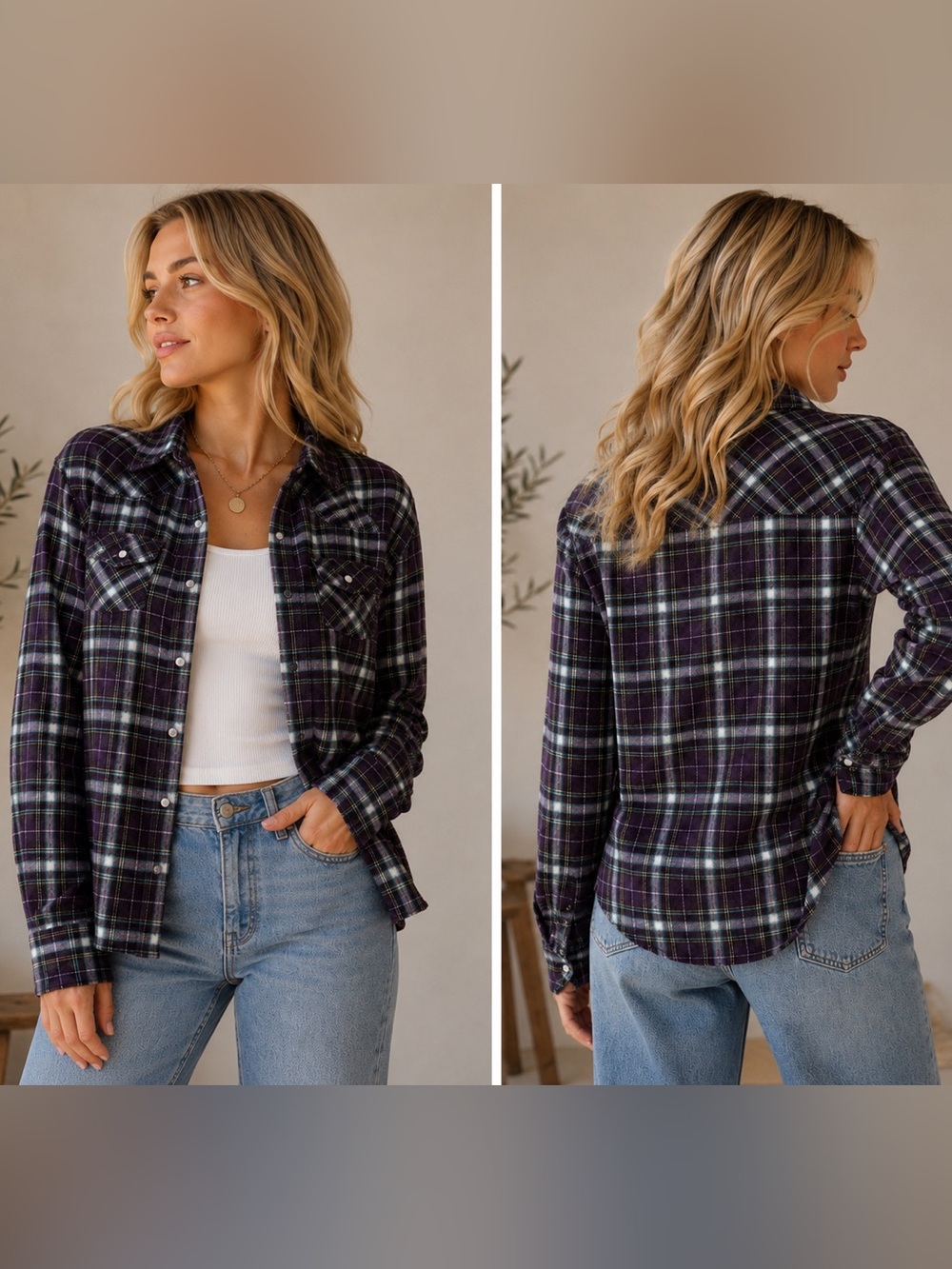 Mossimo Supply Co. Purple and Black Plaid Button-Down Shirt